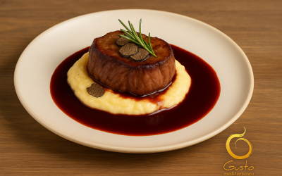 Solomillo de Ternera con Puré Trufado y Reducción de Vino Tinto